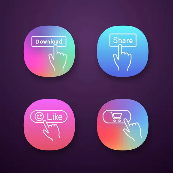 Hands Clicking Buttons App Icons Set Vector Isolated Illustrations — Stock Vector