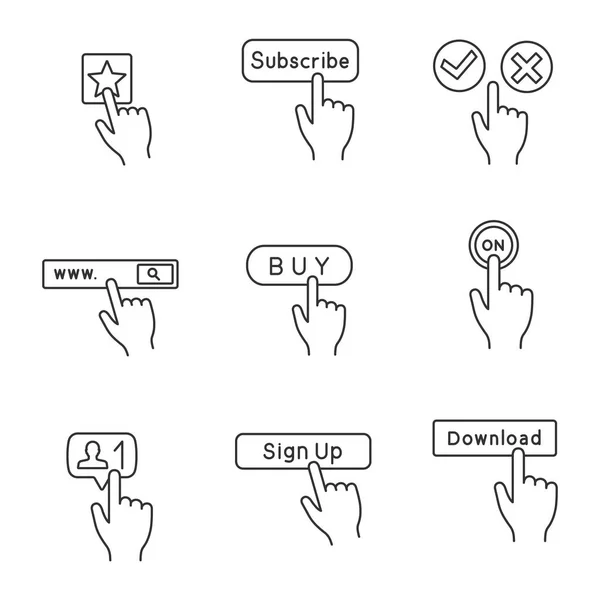 Hands Clicking App Buttons Linear Icons Set Isolated Vector Outline — Stock Vector