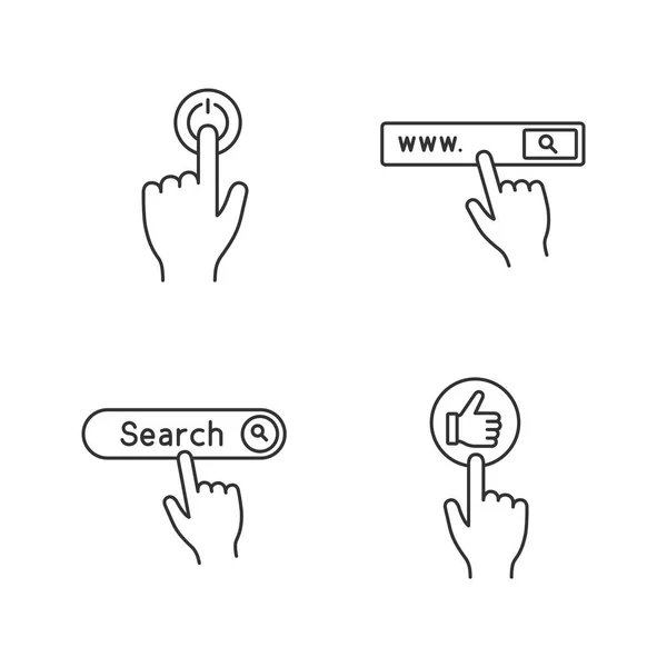 Mains Cliquant Sur Les Boutons App Icônes Linéaires Ensemble Illustrations — Image vectorielle