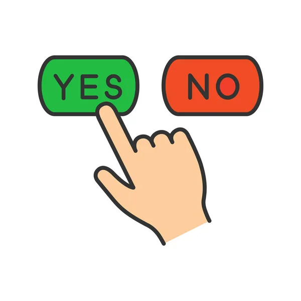 Hand Pressing Yes Button Color Icon Isolated Vector Illustration — Stock Vector