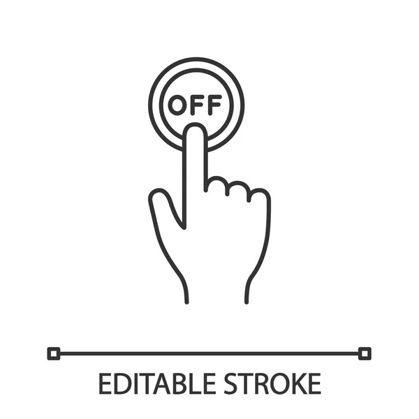 手をオフ ボタン線形アイコン ターンを押すと 細い線の図 — ストックベクタ