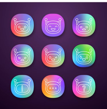 Robot emojis app Icons set. 