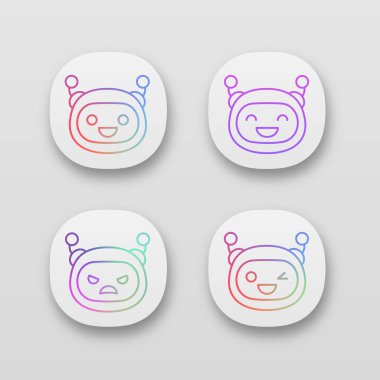 Robot emojis app Icons set. 