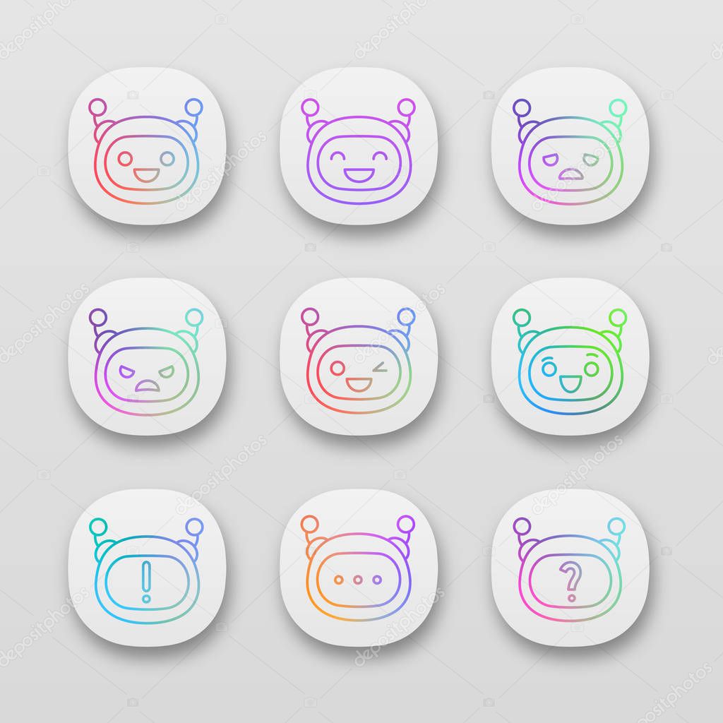 Robot emojis app icons set.