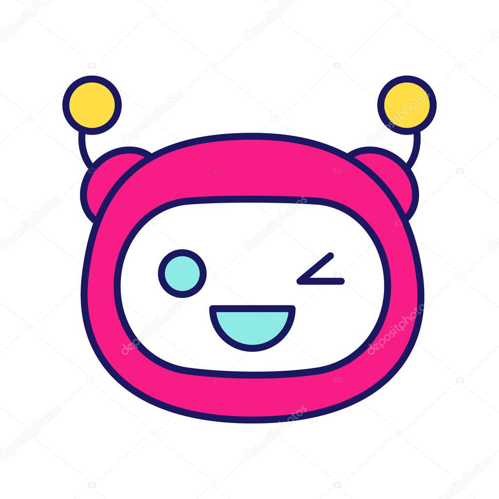 Winking robot emoji color icon. 