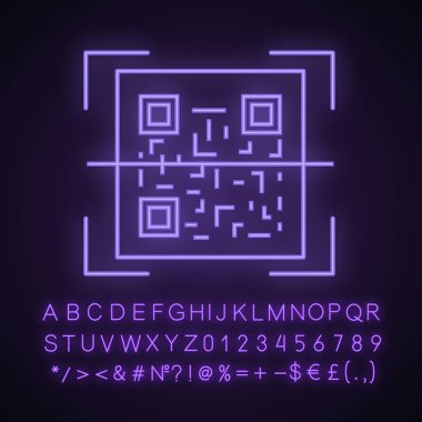 QR kod tarayıcı neon ışığı simgesi. 
