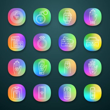 NFC teknoloji app Icons set. 