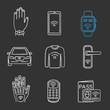 NFC teknolojisi tebeşir Icons set.