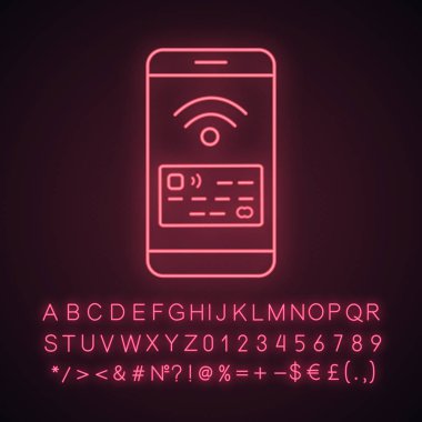 NFC smartphone Sinyal neon ışığı simgesi. 
