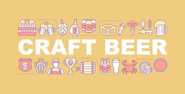 Zanaat bira kelime kavramları afiş. Pub. Bira. Tipografi fikir doğrusal simgeleri ile harfler izole. Zanaat bira. MICROBREWERY. Vektör anahat çizim