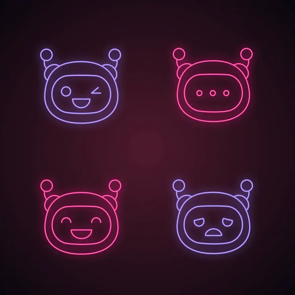 Zestaw Ikon Robot Emojis Neon Light — Wektor stockowy