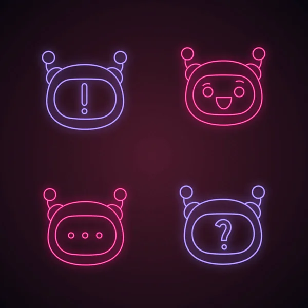 Robot Emojis Neonljus Ikoner Set — Stock vektor