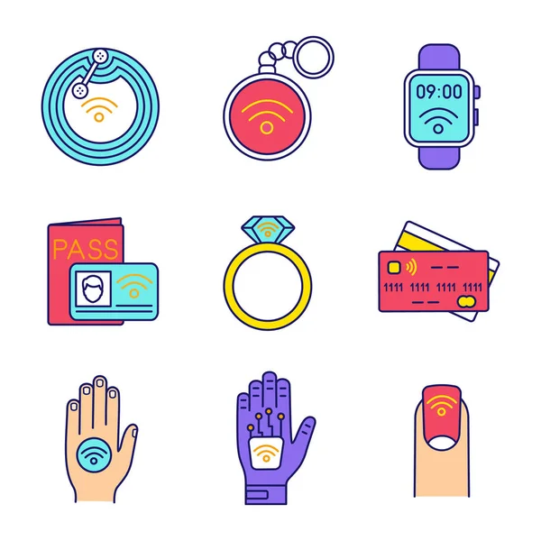 Nfc Technology Color Icons Set — Stock Vector