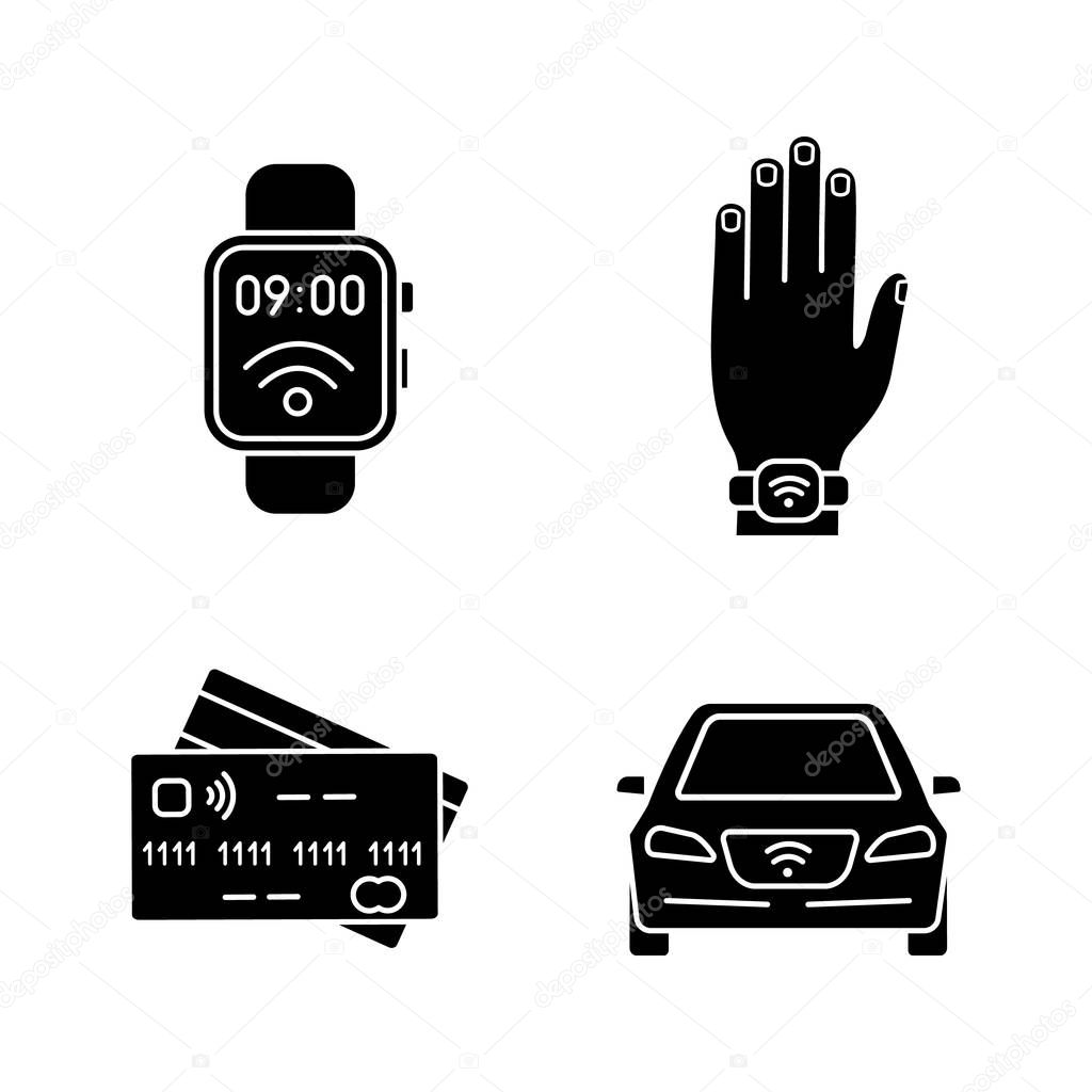 NFC technology glyph icons set.
