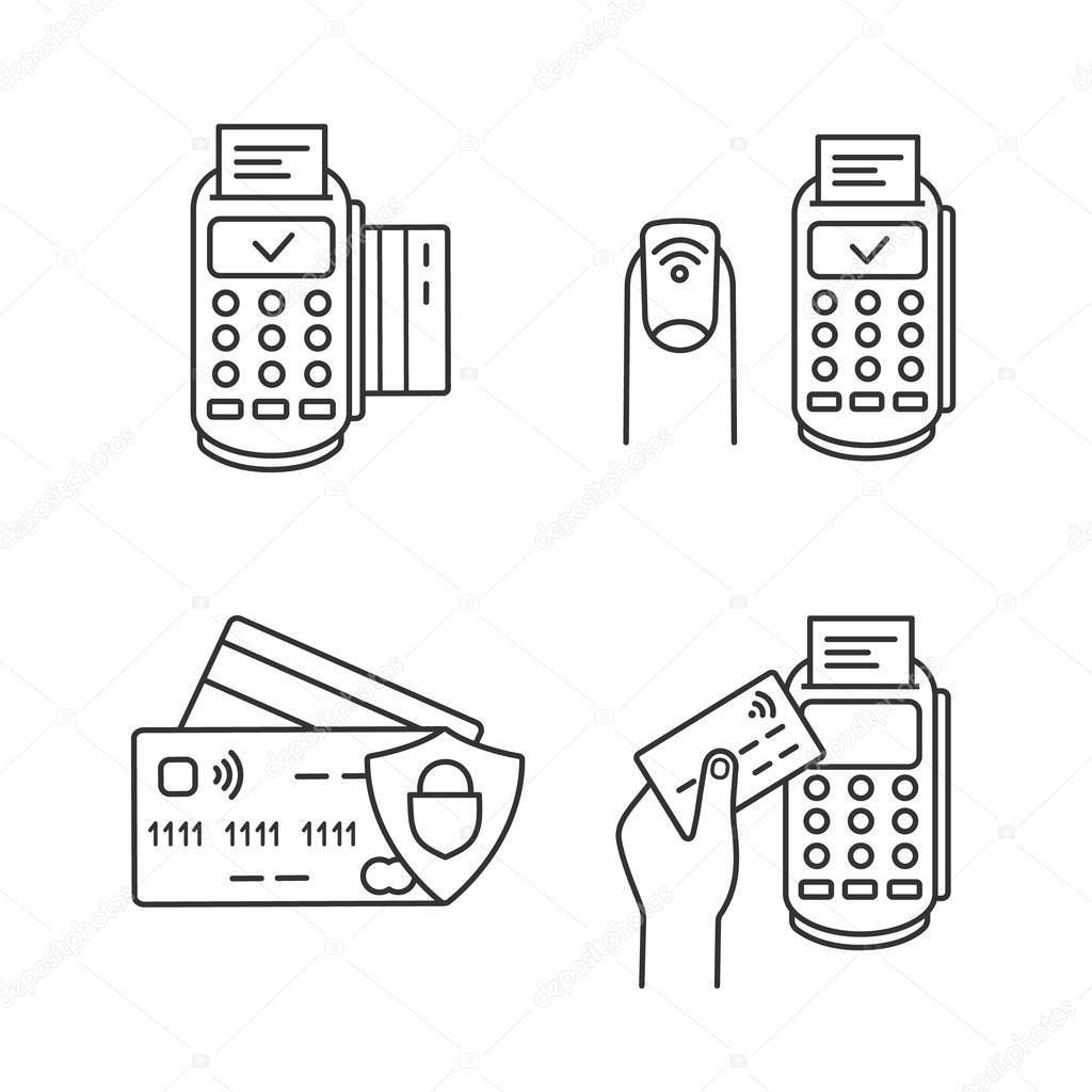 NFC payment linear icons set.