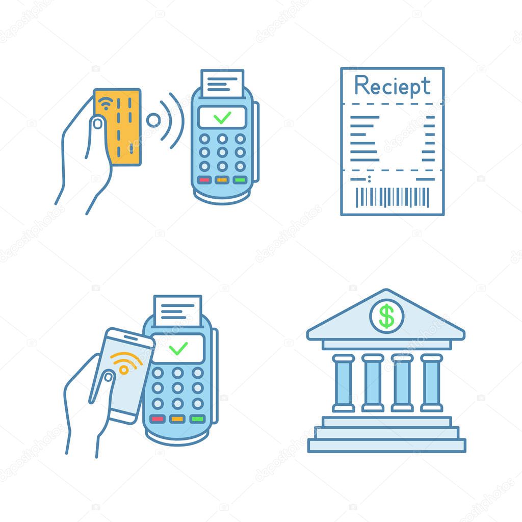NFC payment color icons set.