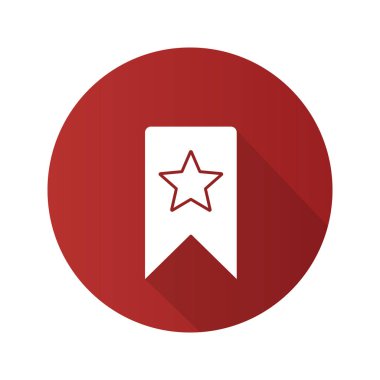 Yıldız düz tasarım uzun gölge glif simgesi ile yer imi. 