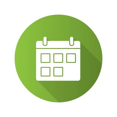 Takvim düz tasarım uzun gölge glif simgesi. 