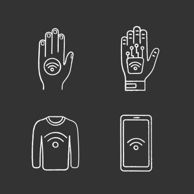 NFC teknolojisi tebeşir Icons set. 