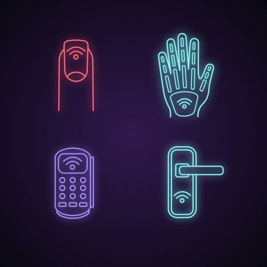 NFC teknolojisi neon ışık Icons set.
