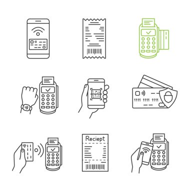 NFC ödeme doğrusal Icons set.