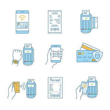 NFC ödeme renk Icons set.