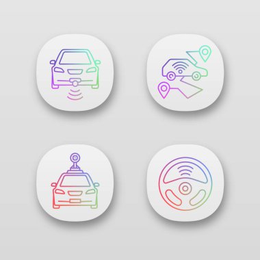 Beyaz arka plan üzerinde akıllı otomobil app Icons set