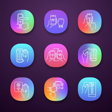 NFC teknoloji app Icons set. 