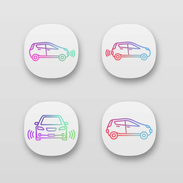 Smart Cars App Icons Gesetzt Selbstfahrende Autos — Stockvektor