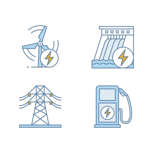 Elektrische Energie Industrie Pictogrammen Kleurset — Stockvector
