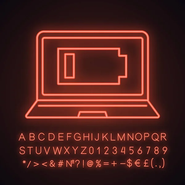 Ontladen Laptop Neon Licht Pictogram — Stockvector