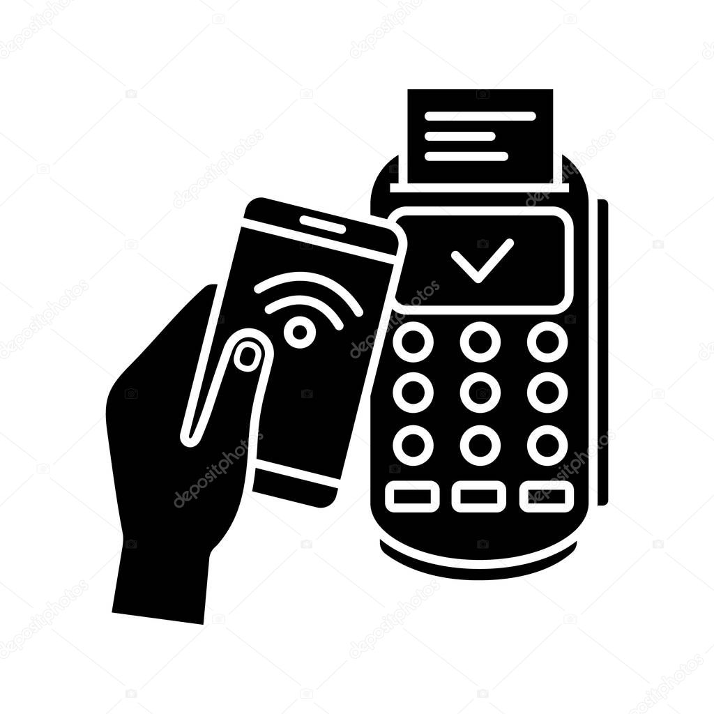 Successful NFC smartphone payment glyph icon.