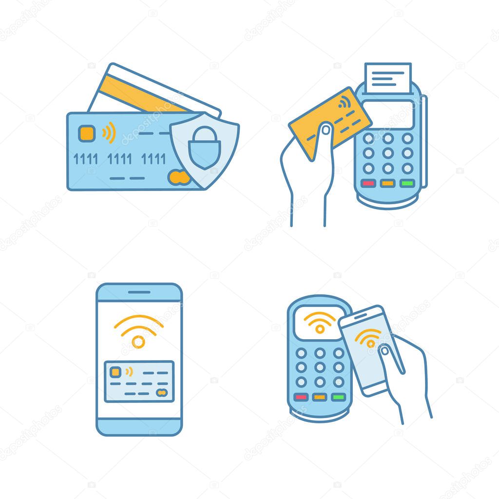 NFC payment color icons set