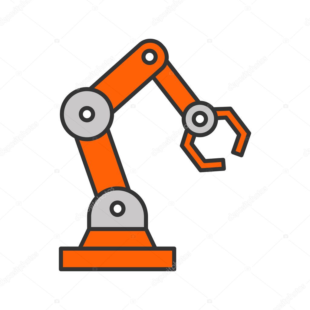 Industrial robotic arm color icon.