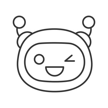 Winking robot emoji linear icon. clipart