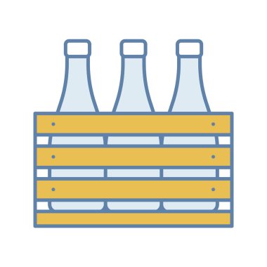 Bira servis talebi renk simgesi, şarap veya şampanya şişeleri ahşap sandık içinde. 