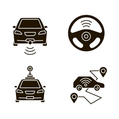 Akıllı otomobil glif simgeler kümesi. NFC arabalar. 