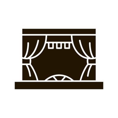 Tiyatro sahne glif simgesi beyaz arka plan üzerinde