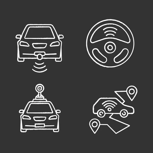 Conjunto Iconos Tiza Coches Inteligentes Automóviles Nfc — Vector de stock