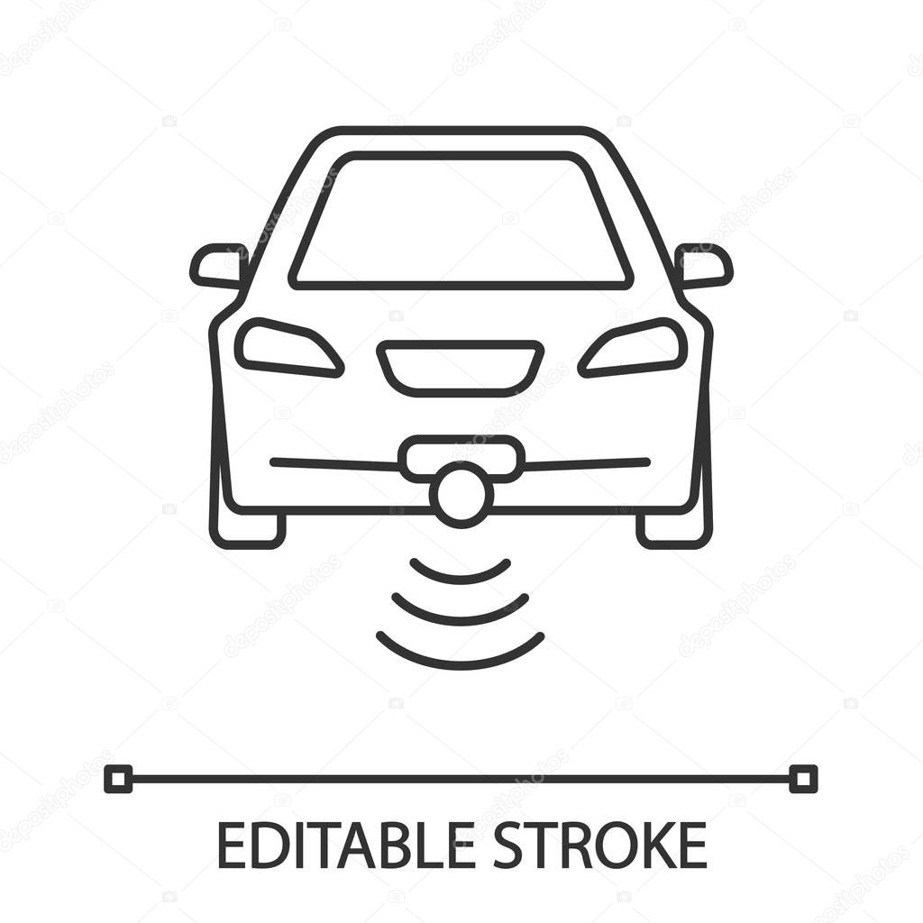 Smart car in front view linear icon. NFC auto. 