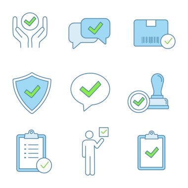 Beyaz arka plan üzerinde ayarla renk simgeleri onaylama