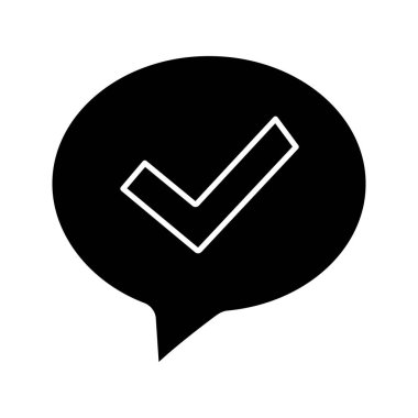 Onaylanmış sohbet glif simgesi beyaz arka plan üzerinde