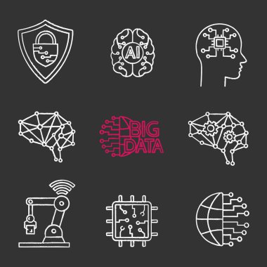 Yapay zeka tebeşir Icons set. 