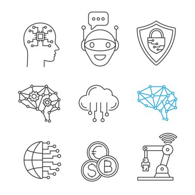 Yapay zeka doğrusal Icons set. 