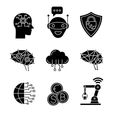 Yapay zeka glif Icons set. 