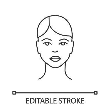 Kadın yüz doğrusal simgesi beyaz arka plan üzerinde
