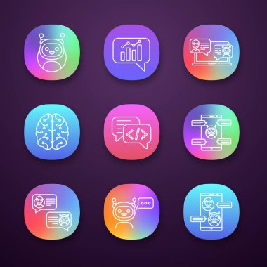 Chatbots app Icons set, modern robotlar.
