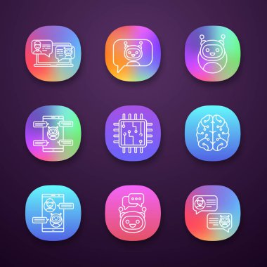 Chatbots app Icons set, modern robotlar.