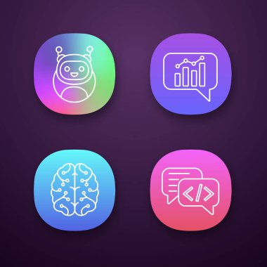 Chatbots app Icons set, modern robotlar.