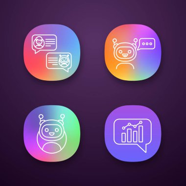Chatbots app Icons set, sanal görevlileri.